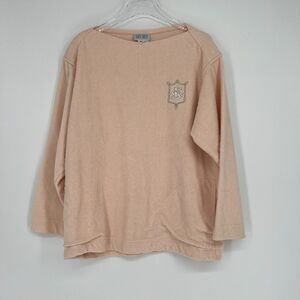 Escada Sport Top‎ Womens L VTG Terri Cloth Coverup Embroidered Logo Pink Pockets